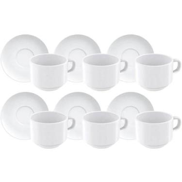 Imagem de Conjunto 6 Xícaras de Chá com Píres Porcelana 240ml Branco Paola Tramo
