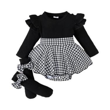 Imagem de Conjunto De Saia E Faixa De Cabelo Em Preto Houndstooth Para Bebês Men