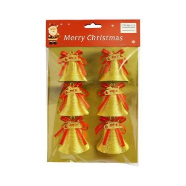 Imagem de Enfeite Sinos De Natal Plástico 6Cm Dourado Com Laço Premium - Evoluti