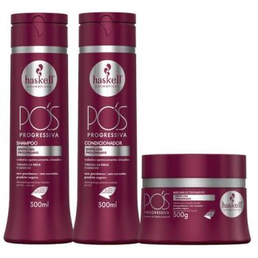 Imagem de Kit Pós Progressiva Haskell Shampoo, Condicionador e Máscara 300ml/g