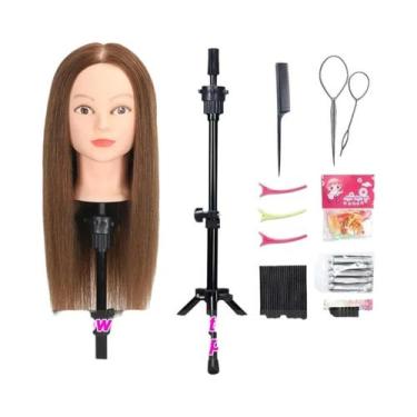 Imagem de Cabeça De Manequim Profissional 100% Cabelo Humano Para Treinamento De