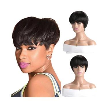 Imagem de Peruca Sintética Curta Cacheada Preta De 10 Polegadas Com Franja Para 