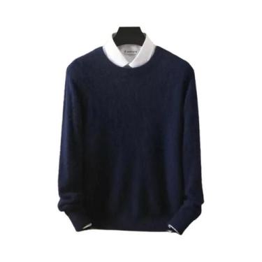 Imagem de Suéter Masculino De Tamanho Grande 100% Cashmere De Vison Puro, Gola R