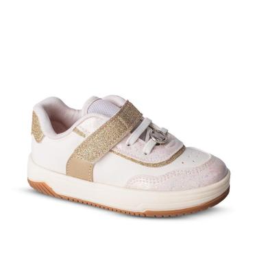 Imagem de Tênis Infantil Menina Kidy Happy Off White com Glitter Dourado Velcro-Feminino