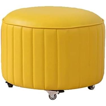 Imagem de Banqueta otomana Banqueta de rolamento baixo com rodas Assento de rolo Banquetas de pé de rolamento curto com rodízios giratórios universais Banquinhos pequenos de couro sobre rodas, amarelo