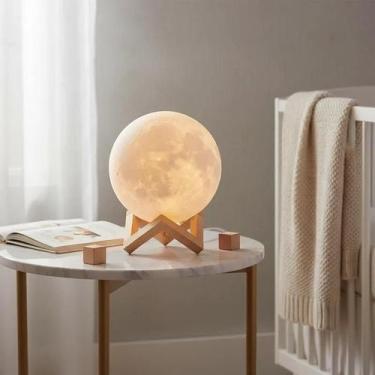 Imagem de Luminária Lua Cheia 3D USB Troca Cor por Toque 19cm Abajur - Yeet