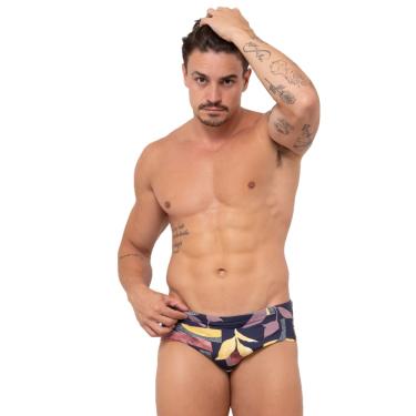 Imagem de Sunga Slim Estampada Folhas Marinho - JWilas Beachwear