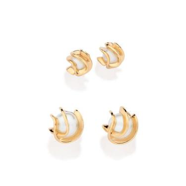 Imagem de Kit Brinco Rommanel Com Pérolas Sintéticas 527389 Cor:Dourado, Dourado