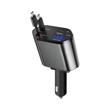 Imagem de Carregador De Celular Para Carro 120W 4 Em 1 Com Cabo Retrátil Tipo C 