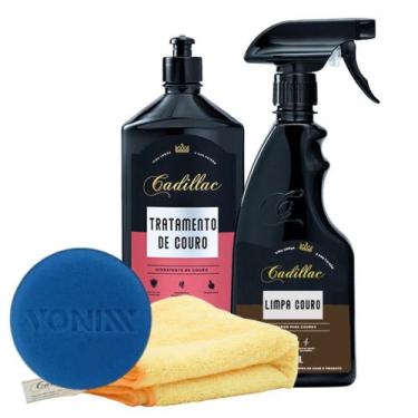 Imagem de Kit limpa couro + tratamento de couro cadillac + pano + aplicador