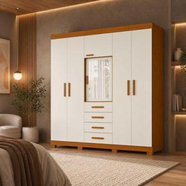 Imagem de Roupeiro Casal Virtus 6 Portas e 4 Gavetas - Cinamomo Off White - Alba