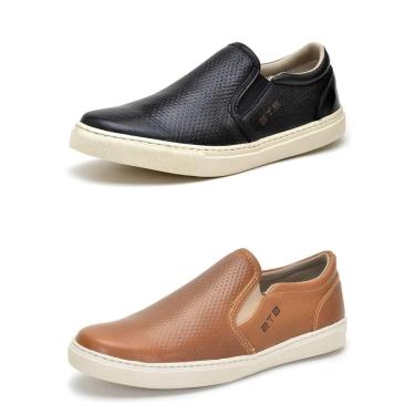 Imagem de Kit 02 Slip On Sapatênis de Couro sem Cadarço Confortável CSF Franca NS Maritimo Mascul...