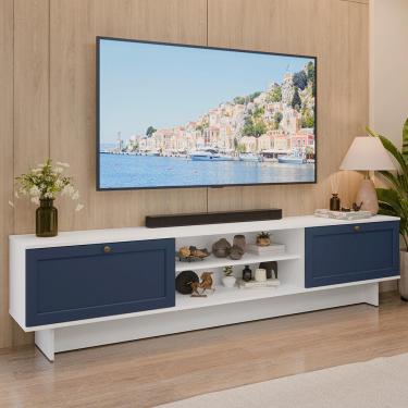 Imagem de Rack para TV até 80 Polegadas 218 cm 2 Portas Branco/Azul Vik Madesa