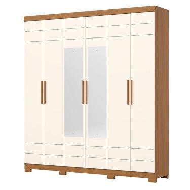 Imagem de Guarda Roupa Casal 6 Portas Com 2 Espelhos 2 Gavetas Flora D215 Cinamomo Off White - Henn