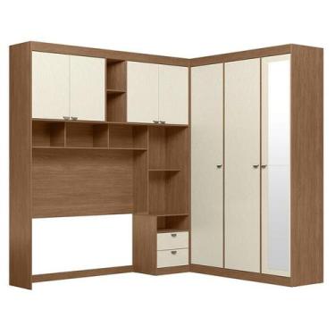 Imagem de Quarto casal Lugano com Espelho Jatobá Areia Acetinado - Santos Andirá