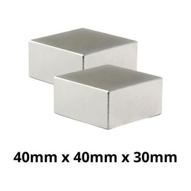 Imagem de Kit 2 Peças Imã Neodímio Bloco Magnético N42 40 x 40 x 30 mm Super For