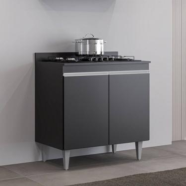 Imagem de Balcão Cooktop Ellen 80cm 2 Portas Preto Maderatto Móveis