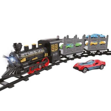 Imagem de Pista Trem Locomotiva Transporte + 4 Mini Carrinhos Dm Toys