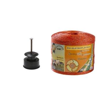 Imagem de Kit Fio Eletroplástico EP500 2mm 500m para Cerca Elétrica com 100 Roldanas 30mm Laranja Zebu