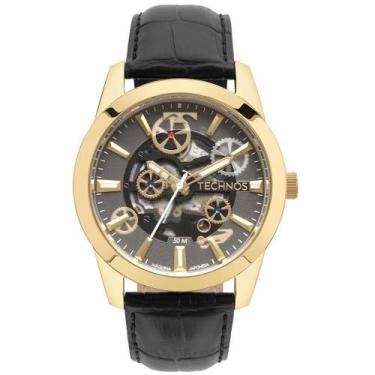 Imagem de Relógio TECHNOS masculino automático dourado couro 8205OK/0P