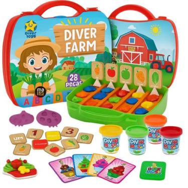 Imagem de Maletinha Fazendinha Divertoys com Massinha e Moldes  28 Peças Infanti