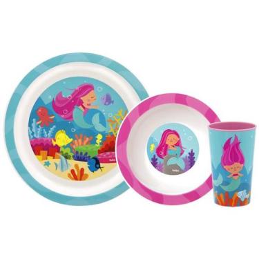 Imagem de Kit Refeição Infantil Buba Aventuras Sereia - 3 Peças Rosa, Rosa, Sere