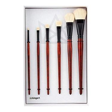 Imagem de KINGART 1050A Premium 6 Pc. Conjunto de pincéis ovais planos para artista, pelo de cabra natural super macio, cabo curto, 6 tamanhos para óleo, acrílico e aquarela