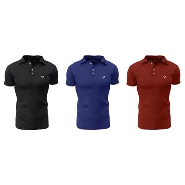 Imagem de Kit 3 Camisas Gola Polo Voker Com Proteção Uv Premium - P - Preto, Azul e Vermelho