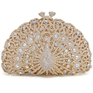 Imagem de Mossmon Bolsa de noite feminina de luxo com strass, Dourado, Small