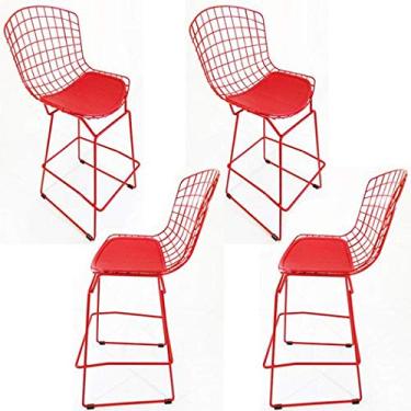 Imagem de Kit 4 Banquetas BERTOIA vermelha - Poltronas do Sul