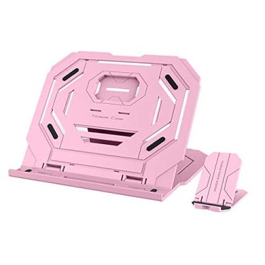 Imagem de Suporte portátil para laptop com altura ajustável e suporte para notebook, radiador com suporte de telefone para laptop de 17 polegadas, rosa