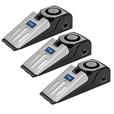 Imagem de ZZRUI Alarme de segurança de porta atualizado, portátil 120 alarme de entrada alta, alarme de parada de porta para viagem casa apartamento, Preto, 3 Packs