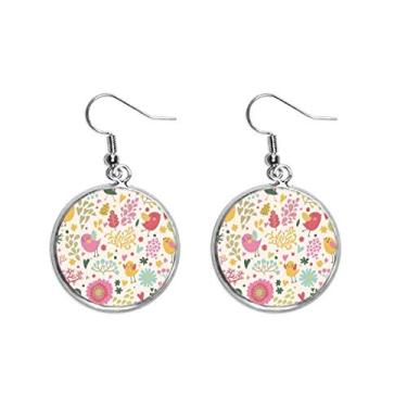 Imagem de Brinco feminino com pingente de folhas de pássaro e flor com pintura de planta