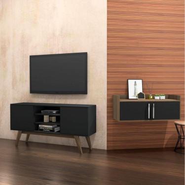 Imagem de Conjunto para Sala de Estar com Rack para TV até 65 Polegadas e Gabinete Suspenso Estilare Preto/Marrom