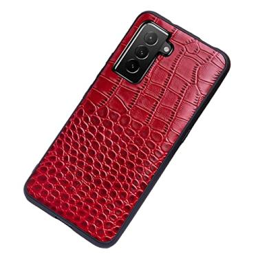 Imagem de Capa para Samsung Galaxy S22/S22 Plus/S22 Ultra, Capa de couro PU com estampa de cobra de crocodilo com proteção de câmera Slim Fit Capa dura à prova de choque, vermelha, S22 15,4 cm