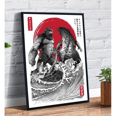 Imagem de Quadro Decorativo Emoldurado Kong Vs Godzilla Desenho Arte Japão