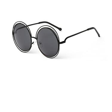Imagem de Vintage redondo tamanho grande lente espelho óculos de sol feminino designer armação de metal senhora óculos de sol senhora, 3, preto, cinza, outros