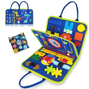 Imagem de Cnll Brinquedos Montessori de tabuleiro ocupado para presentes de meninos e meninas de 1 a 4 anos, brinquedos sensoriais para crianças de 1 a 3 anos, brinquedos educativos de viagem para autismo, atividades pré-escolares para aprender habilidades motoras finas (azul)