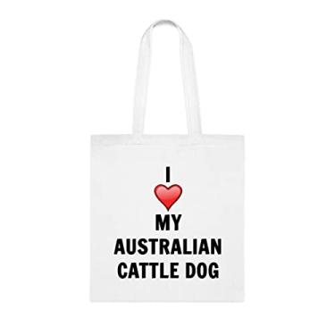 Imagem de Sacola de gado australiano, presente de cão de gado australiano, aniversário de gado australiano bolsa de ombro, sacola reutilizável, Branco