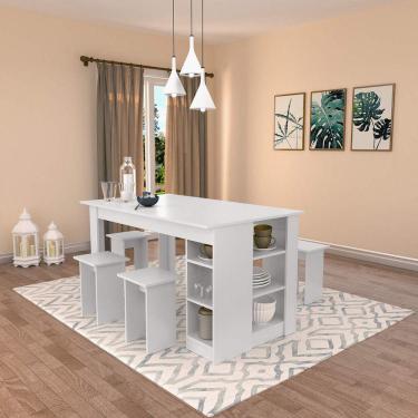 Imagem de Conjunto Mesa com Nichos e 4 Bancos Nova Mobile Branco