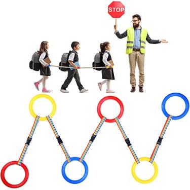 Imagem de 6 peças de cordas de caminhada infantis com alças corda de segurança pré-escolar suporte de linha colorida para crianças creche escolar, berçário, suprimentos ao ar livre, vermelho, amarelo, azul, laços