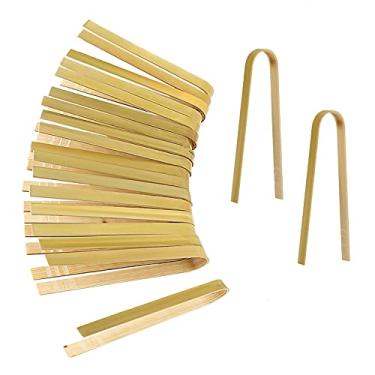 Imagem de LUTER 20 peças de pinças de madeira de 15 cm, utensílios de cozinha descartáveis, mini pegador de bambu natural para pegar torrada