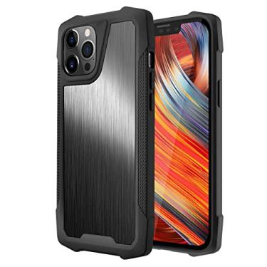 Imagem de DENSUL Capa para iPhone 12/12 Pro/12 Pro Max/12 Mini, capa de metal escovado, capa protetora de telefone de TPU à prova de choque antiderrapante para PC, preta, 12 pro 6,1 polegadas