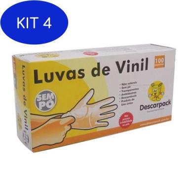 Imagem de Kit 4 Luva De Vinil M Sem Pó Descarpack Cx Com 100 Unid
