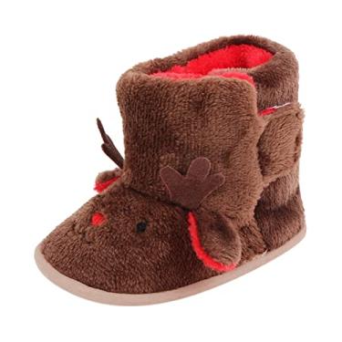 Imagem de Sapatos quentes de inverno para bebês em formato de cervo de desenho animado sapatos de bebê de sola macia para bebês recém-nascidos vestidos para meninas, Marrom, 6-12 meses