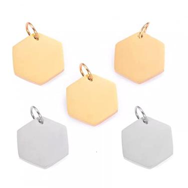 Imagem de CNBPIC 5 Pces/Lote de Aço Inoxidável Polido Hexágono Encantos Pingentes Para Diy Fazendo Joias Colar