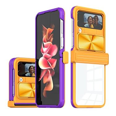 Imagem de Capa de telefone celular de acrílico anti-detonação para Samsung Galaxy Z Flip 4 5G Flip4 Zflip4 Slide Proteção da câmera Capa à prova de choque, amarelo e roxo, para Samsung Z Flip 4
