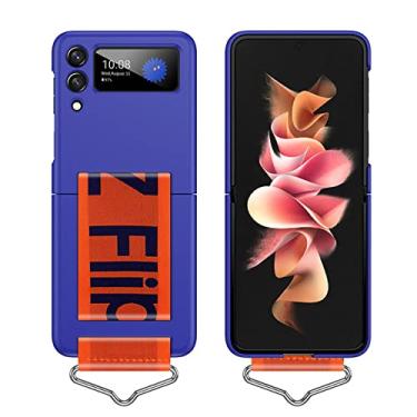 Imagem de Estojo de telefone com alça de mão fashion para Samsung Galaxy Z Flip 4 ZFlip 3 5G Ultra Fino Plástico Duro Pulseira Anel, K5, Azul Claro, Para SAM Z Flip3