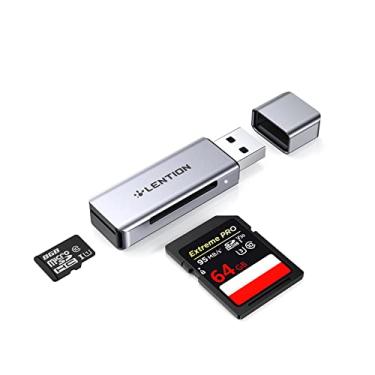 Imagem de LENTION Leitor de cartão USB 3.0 tipo A para SD/Micro SD, adaptador de cartão para cartões SD/SDXC/SDHC, micro SD/Micro SDXC/Micro SDHC compatíveis com MacBook Pro/Air, Surface, Chromebook, mais