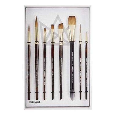 Imagem de KINGART Conjunto de pincéis 1010A premium para aquarela, 8 peças, finesse, sable sintético Kolinsky para aquarela, guache, óleo e tintas acrílicas, cabo curto, caixa de presente, conjunto de 8